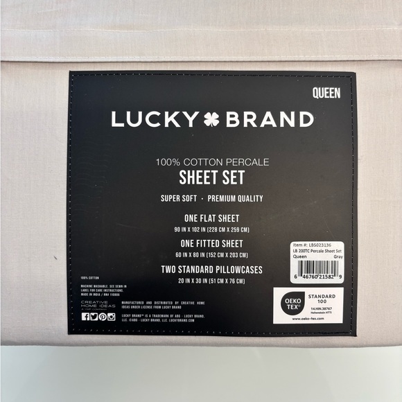 Lucky Brand Cotton Percale Queen Sheet Set in Light Gray - Picture 2 of 2